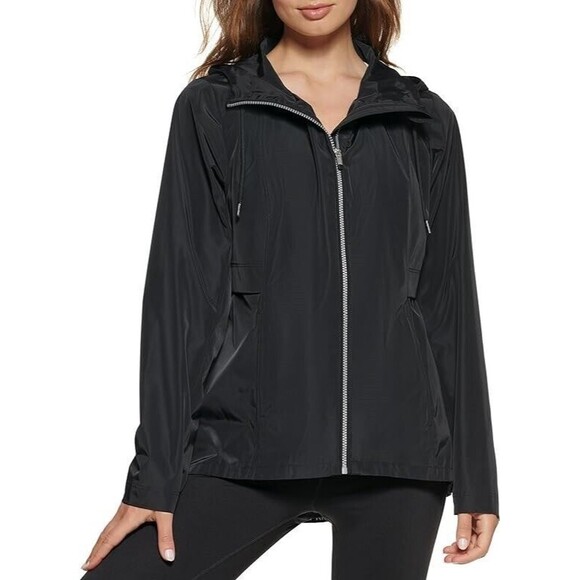 Calvin Klein Women's Hooded Performance Side-Snap Rain Jacket, Black, S - Picture 1 of 5